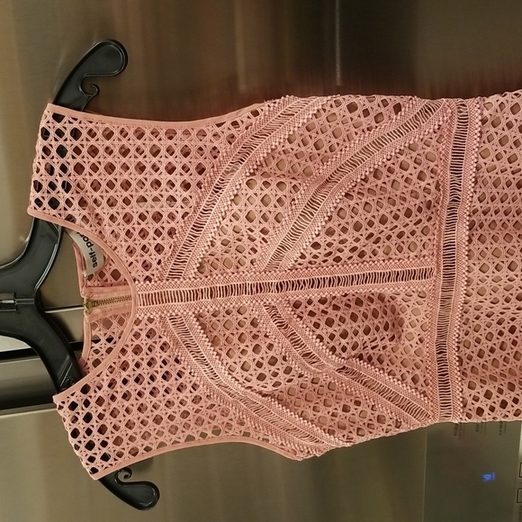 💕SELF-PORTRAIT💕 Crosshatch Frill Mini Dress ~ Guipure Lace Pink US 4 NWT - Picture 14 of 16